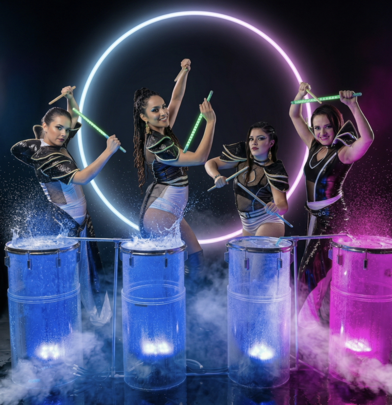 TAMBORES CON LUZ Y AGUA – NEON PARTY — Voiz Producciones